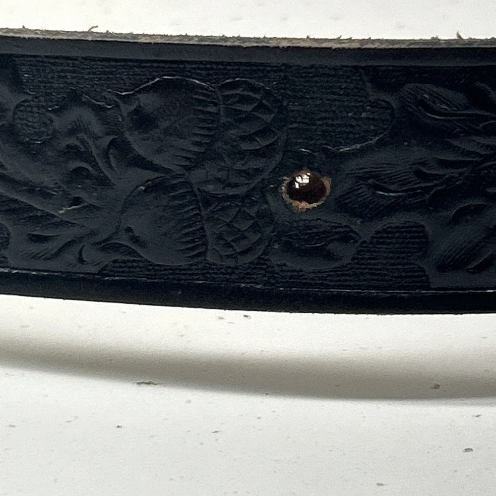 Vintage Chambers Phoenix Tooled Black Leather Western Belt Size 40 USA Cowboy